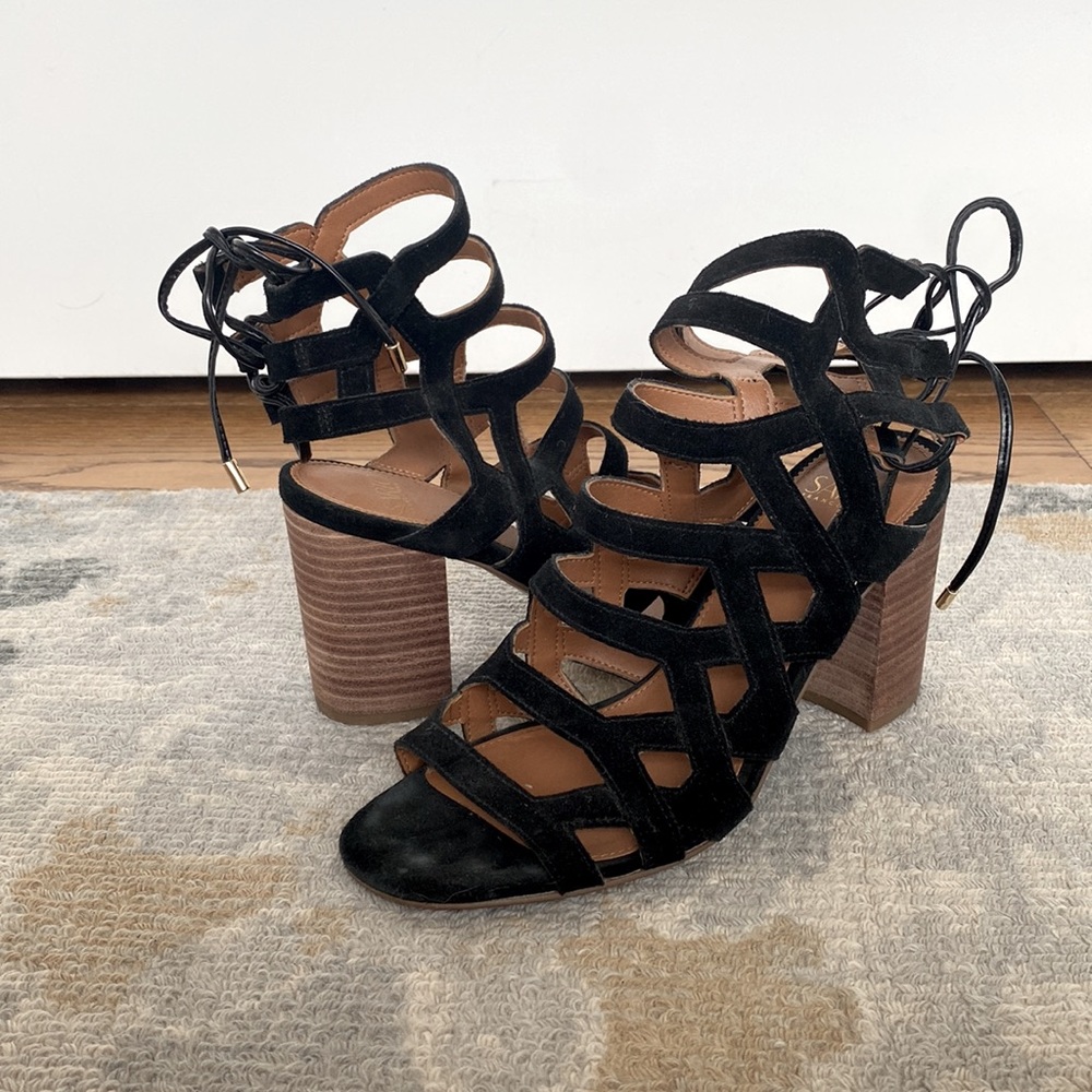 Franco Sarto Connie Black Suede Block Heel Sandal size 9